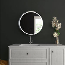 Load image into Gallery viewer, 24 Inch Round LED Lighted Bathroom Vanity Mirror with Shelf, Touch Switch, Defogger and CCT Remembrance, CRI 90+, Raven Round Style - LEDMyPlace