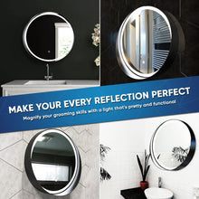 Load image into Gallery viewer, 24 Inch Round LED Lighted Bathroom Vanity Mirror with Shelf, Touch Switch, Defogger and CCT Remembrance, CRI 90+, Raven Round Style - LEDMyPlace