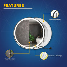 Load image into Gallery viewer, 24 Inch Round LED Lighted Bathroom Vanity Mirror with Shelf, Touch Switch, Defogger and CCT Remembrance, CRI 90+, Raven Round Style - LEDMyPlace