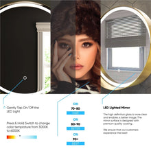 Load image into Gallery viewer, 24 Inch Round LED Lighted Bathroom Vanity Mirror with Shelf, Touch Switch, Defogger and CCT Remembrance, CRI 90+, Raven Round Style - LEDMyPlace