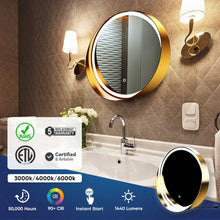 Load image into Gallery viewer, 24 Inch Round LED Lighted Bathroom Vanity Mirror with Shelf, Touch Switch, Defogger and CCT Remembrance, CRI 90+, Raven Round Style - LEDMyPlace