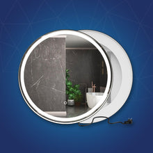 Load image into Gallery viewer, 24 Inch Round LED Lighted Bathroom Vanity Mirror with Shelf, Touch Switch, Defogger and CCT Remembrance, CRI 90+, Raven Round Style - LEDMyPlace