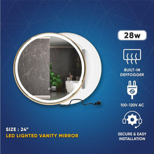 Load image into Gallery viewer, 24 Inch Round LED Lighted Bathroom Vanity Mirror with Shelf, Touch Switch, Defogger and CCT Remembrance, CRI 90+, Raven Round Style - LEDMyPlace