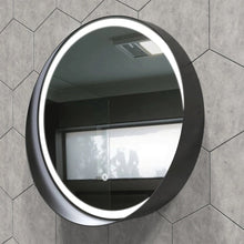Load image into Gallery viewer, 24 Inch Round LED Lighted Bathroom Vanity Mirror with Shelf, Touch Switch, Defogger and CCT Remembrance, CRI 90+, Raven Round Style - LEDMyPlace