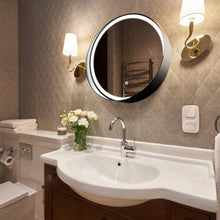 Load image into Gallery viewer, 24 Inch Round LED Lighted Bathroom Vanity Mirror with Shelf, Touch Switch, Defogger and CCT Remembrance, CRI 90+, Raven Round Style - LEDMyPlace