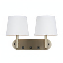 Load image into Gallery viewer, 24"W x 16"H Double Wall Lamp with White Linen Shades – Plated Brushed Nickel Finish - 2 Pack - LEDMyPlace