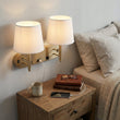 Load image into Gallery viewer, 24"W x 16"H Double Wall Lamp with White Linen Shades – Plated Brushed Nickel Finish - 2 Pack - LEDMyPlace