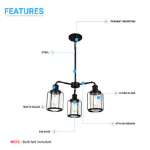 Load image into Gallery viewer, 3 - Light Birdcage Chandelier Lighting Fixture, Kitchen Island Light Fixtures, Matte Black Finish, E26 Base, 3 Years Warranty - LEDMyPlace
