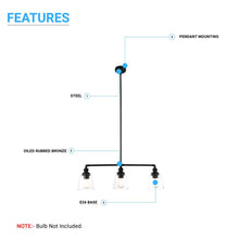Load image into Gallery viewer, 3 - Lights Bell Shape Kitchen Island Pendant Lighting, Clear Glass Shade, E26 Base, UL Listed - LEDMyPlace