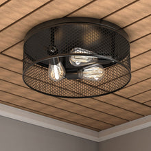 Load image into Gallery viewer, 3 - Lights Cage Style Flush Mount Fixture, Drum Shape, E26 Base, UL Listed, 3 Years Warranty - LEDMyPlace