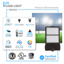 Load image into Gallery viewer, 300 watt LED Flood Light 5700K IP65 39000 Lumens Bronze, Dimmable, Floodlight for Backyard|Court|Stadium|Yard, Outdoor Waterproof Security Lights, Arena Lights - LEDMyPlace
