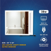 Load image into Gallery viewer, 36 in. x 36 in. LED Lighted Bathroom Vanity Mirror, Anti - Fog, Touch Button, Adjustable Color Temperature &amp; Remembrance, Wall Mounted Makeup Mirror, CRI 90+, Window Style - LEDMyPlace
