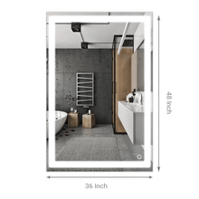 Load image into Gallery viewer, 36 in. x 48 in. LED Lighted Bathroom Vanity Mirror, CRI 90+, On/Off Touch Switch &amp; CCT Changeable With Remembrance, With Defogger, Both Vertical and Horizontal Wall Mounted Way, Inner Window Style - LEDMyPlace