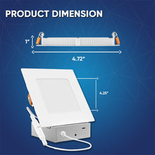 Load image into Gallery viewer, 4" 9W LED Slim Panel Recessed Ceiling Light CCT Changeable 2700K 3000K 3500K 4000K 5000K, with Junction Box, Square - LEDMyPlace
