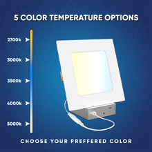 Load image into Gallery viewer, 4" 9W LED Slim Panel Recessed Ceiling Light CCT Changeable 2700K 3000K 3500K 4000K 5000K, with Junction Box, Square - LEDMyPlace