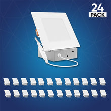 Load image into Gallery viewer, 4 Inch Ultra Thin Square LED Recessed Light with Junction Box, 9W, 650LM, Damp Location, Dimmable, Ceiling Mount Light Trim For Office, Kitchen, Bedroom, Bathroom