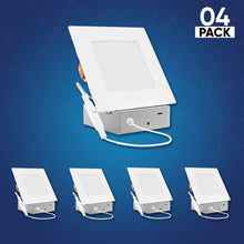 Load image into Gallery viewer, 4 Inch Ultra Thin Square LED Recessed Light with Junction Box, 9W, 650LM, Damp Location, Dimmable, Ceiling Mount Light Trim For Office, Kitchen, Bedroom, Bathroom
