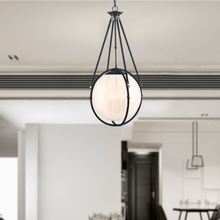 Load image into Gallery viewer, 4 - Light Chandelier Light Fixture Black Finish Hardware with Black Rope and Translucency whilte glass ,E12 Base - LEDMyPlace