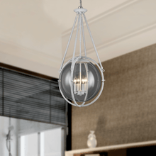 Load image into Gallery viewer, 4 - Light Chandelier Light Fixture Black Textured White Finish Hardware with White Rope and Clear Glass ,E12 Base - LEDMyPlace