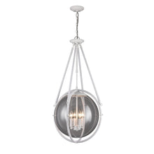 Load image into Gallery viewer, 4 - Light Chandelier Light Fixture Black Textured White Finish Hardware with White Rope and Clear Glass ,E12 Base - LEDMyPlace