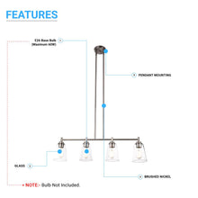 Load image into Gallery viewer, 4 - Lights Island Linear Pendant Light with Clear Glass Shade, E26 Base, UL Listed for Damp Location - LEDMyPlace