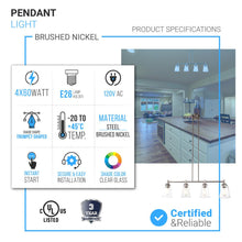 Load image into Gallery viewer, 4 - Lights Island Linear Pendant Light with Clear Glass Shade, E26 Base, UL Listed for Damp Location - LEDMyPlace