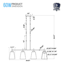 Load image into Gallery viewer, 4 - Lights Island Linear Pendant Light with Clear Glass Shade, E26 Base, UL Listed for Damp Location - LEDMyPlace