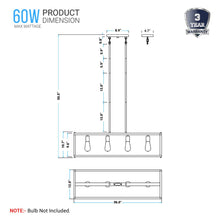 Load image into Gallery viewer, 4 - Lights Linear Chandelier Light, For Damp Location, Open Frame Rectangle Chandeliers, E26 Base, UL Listed, 5 Years Warranty - LEDMyPlace