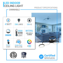 Load image into Gallery viewer, 4 Rings, LED Circle Flushmount Lights, 41W, 3000K, 2986LM, Hallway Light Fixtures, - LEDMyPlace