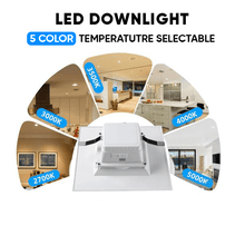 Load image into Gallery viewer, 4" Square LED Downlight, 10W, 5CCT Changeable: 2700K/3000K/3500K/4000K/5000K, 120V AC, Baffle Aluminum Trim, Damp Rated - LEDMyPlace