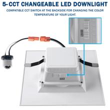 Load image into Gallery viewer, 4" Square LED Downlight, 10W, 5CCT Changeable: 2700K/3000K/3500K/4000K/5000K, 120V AC, Baffle Aluminum Trim, Damp Rated - LEDMyPlace