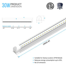 Load image into Gallery viewer, 4ft LED Shop Light Fixture, 30W V Shape 6500K 3900LM Clear Cover, AC100 - 277V, ETL Listed, Plug and Play, Damp Location, High Output T8 Integrated LED Tube, Linkable LED Shop Lights for Garage, Workshop, Basement - LEDMyPlace