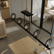 Load image into Gallery viewer, 5 - Light Matte Black Finish with Deco Candlestick Linear Chandelier for Dining Room - 43"L x 7“W x 13”H - LEDMyPlace