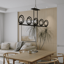 Load image into Gallery viewer, 5 - Light Matte Black Finish with Deco Candlestick Linear Chandelier for Dining Room - 43"L x 7“W x 13”H - LEDMyPlace