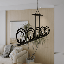 Load image into Gallery viewer, 5 - Light Matte Black Finish with Deco Candlestick Linear Chandelier for Dining Room - 43"L x 7“W x 13”H - LEDMyPlace