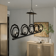 Load image into Gallery viewer, 5 - Light Matte Black Finish with Deco Candlestick Linear Chandelier for Dining Room - 43"L x 7“W x 13”H - LEDMyPlace