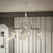 Load image into Gallery viewer, 5 - Light Modern Glass Bell Shade Round Chandelier Diam 35.5", Polished Nickel Finish Hardware with Clear Glass, 27.5" Height, 120V, Bulb Type B10, Socket Type E12, Max wattage Per Socket 60W - LEDMyPlace