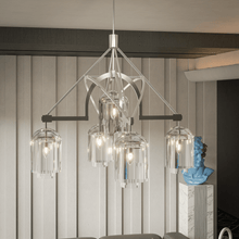 Load image into Gallery viewer, 5 - Light Modern Glass Bell Shade Round Chandelier Diam 35.5", Polished Nickel Finish Hardware with Clear Glass, 27.5" Height, 120V, Bulb Type B10, Socket Type E12, Max wattage Per Socket 60W - LEDMyPlace