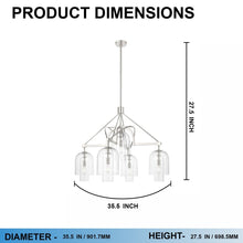 Load image into Gallery viewer, 5 - Light Modern Glass Bell Shade Round Chandelier Diam 35.5", Polished Nickel Finish Hardware with Clear Glass, 27.5" Height, 120V, Bulb Type B10, Socket Type E12, Max wattage Per Socket 60W - LEDMyPlace