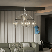 Load image into Gallery viewer, 5 - Light Modern Glass Bell Shade Round Chandelier Diam 35.5", Polished Nickel Finish Hardware with Clear Glass, 27.5" Height, 120V, Bulb Type B10, Socket Type E12, Max wattage Per Socket 60W - LEDMyPlace