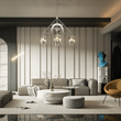 Load image into Gallery viewer, 5 - Light Modern Glass Bell Shade Round Chandelier Diam 35.5", Polished Nickel Finish Hardware with Clear Glass, 27.5" Height, 120V, Bulb Type B10, Socket Type E12, Max wattage Per Socket 60W - LEDMyPlace