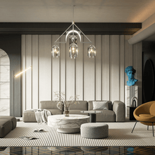 Load image into Gallery viewer, 5 - Light Modern Glass Bell Shade Round Chandelier Diam 35.5", Polished Nickel Finish Hardware with Clear Glass, 27.5" Height, 120V, Bulb Type B10, Socket Type E12, Max wattage Per Socket 60W - LEDMyPlace