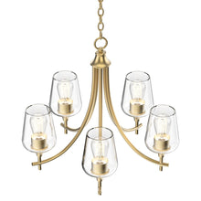 Load image into Gallery viewer, 5 - Lights Chandelier Light - Brass Gold Finish with Clear Glass Shades, E26 Socket, UL Listed for Damp Location, 3 Years Warranty - LEDMyPlace