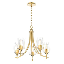 Load image into Gallery viewer, 5 - Lights Chandelier Light - Brass Gold Finish with Clear Glass Shades, E26 Socket, UL Listed for Damp Location, 3 Years Warranty - LEDMyPlace