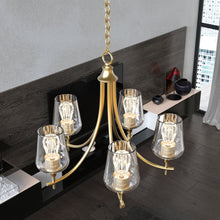 Load image into Gallery viewer, 5 - Lights Chandelier Light - Brass Gold Finish with Clear Glass Shades, E26 Socket, UL Listed for Damp Location, 3 Years Warranty - LEDMyPlace