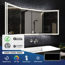 Load image into Gallery viewer, 55.1 in. X 25.6 in. Backlit/Frontlit LED Lighted Bathroom Vanity Mirror with Pivoting Side Mirrors, Thin Plexiglass Edge, Anti Fog, Adjustable 3 - Color Temperature &amp; Remembrance, Makeup Mirror, Touch Button, CRI 90+, Titan Style - LEDMyPlace
