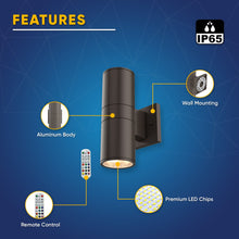 Load image into Gallery viewer, LED Outdoor Up &amp; Down Lights With Remote, RGBW, Cylinder, 18WX2, AC100-277V, IP65, ETL CE RoSH Approval, Outdoor Wall Lights