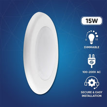 Load image into Gallery viewer, 6" LED Disk Downlight, 15W, 5CCT Changeable: 2700K/3000K/3500K/4000K/5000K, 120V AC, Damp Location - LEDMyPlace