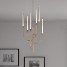 Load image into Gallery viewer, 6 LED Lights Farmhouse Candle Chandeliers Satin Brass Finish Hardware with Hand Made Crystal - LEDMyPlace