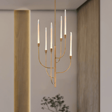 Load image into Gallery viewer, 6 LED Lights Farmhouse Candle Chandeliers Satin Brass Finish Hardware with Hand Made Crystal - LEDMyPlace